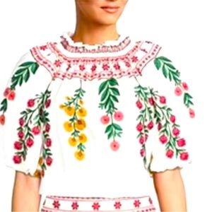 ANTONIO MELANI Floral Embroidered White Top